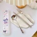 Sanrio Cutlery Set Mymelody Kuromi Kawaii Spoon Fork Chopstick Tableware Set Portable Dinnerware for Kid Anime Flatware with Box. 