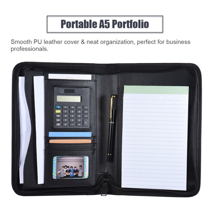 A5%20Business%20Portfolio%20Padfolio%20Folder%20Document%20Case%20Organizer%20A5%20PU%20Leather%20Zippered%20Closure%20Calculator%20Card%20Holder%20Memo%20-%20Image%203