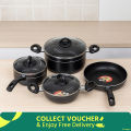 Kiam Non Stick 7 Pcs Cookware Set For Superior Release -1Pc Casserol, 1Pc Fry pan, 1Pc Karai and 1Pc Milk pan with 3 lids. 