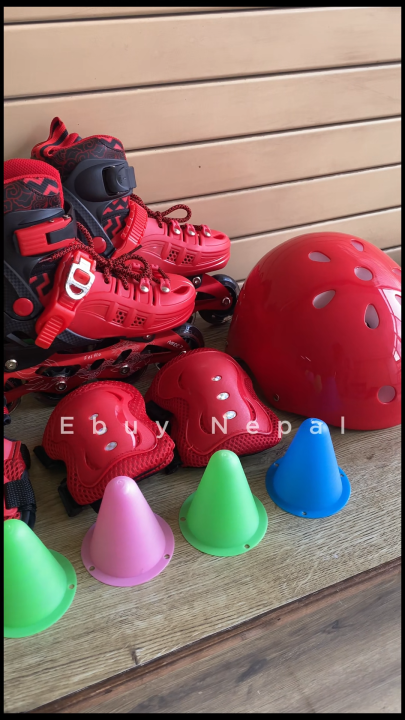 Size Adjustable Rubber Wheel Skating Shoes With Full Safety Gear Set