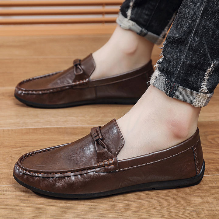 Summer Men's Loafers Soft Soled Men's Leather Shoes Comfortable Driving Shoes