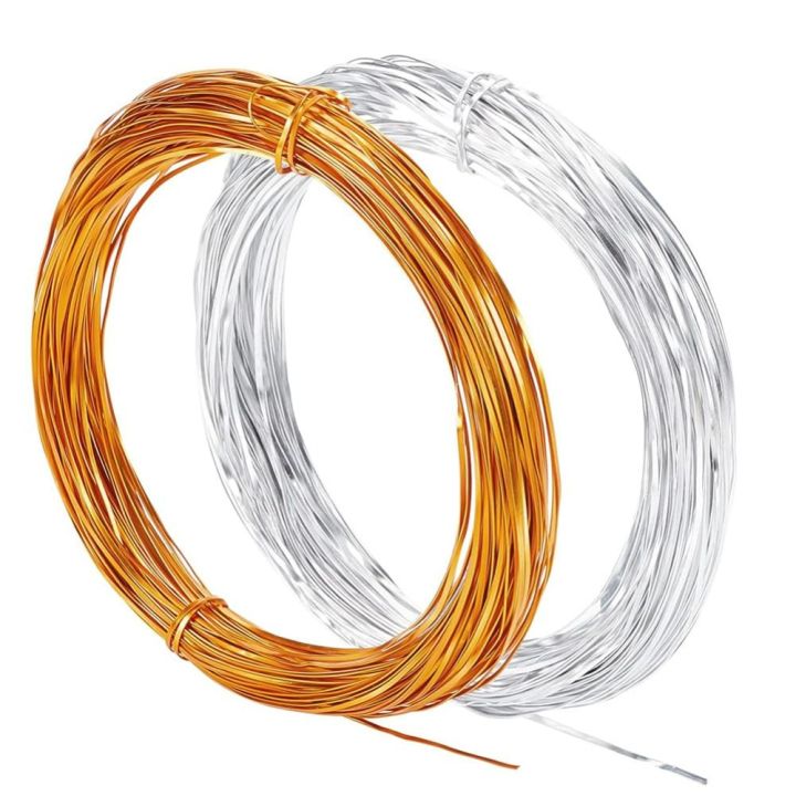 2Rolls Flat Aluminium Wire 40mm 18ft/1m Gold Silver Cloisonné Enamel Wire 0.4mm Thickness for DIY Jewellery Making (65.6ft/Roll)