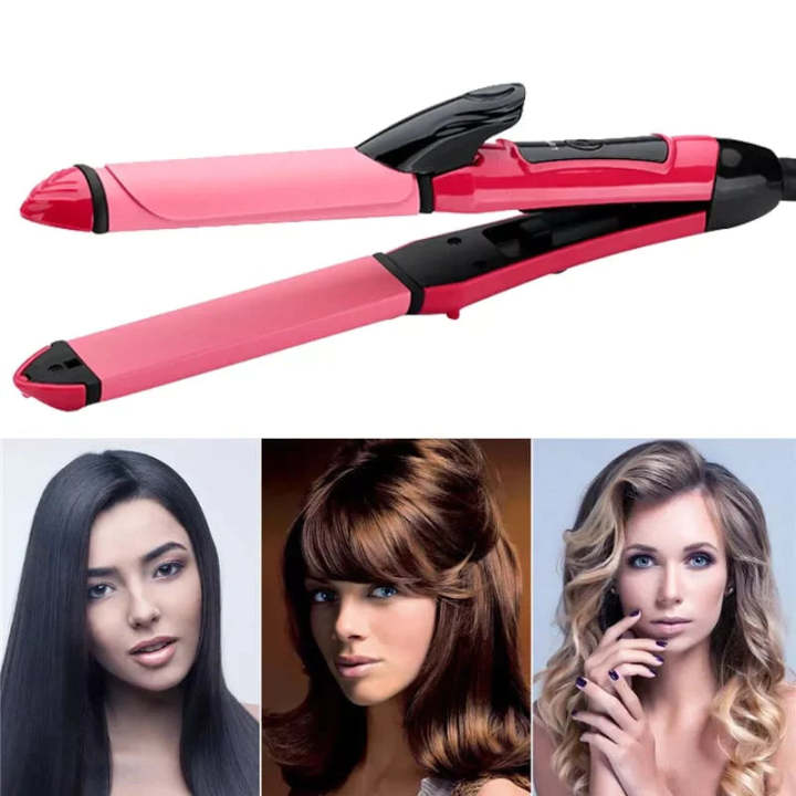 Original nova 2-in-1 hair straightener and hair curler, hair straightener with heating and hair curler with attachment, hair maker, hair iron, hair roller, hair beauty tool | EstorePakistan