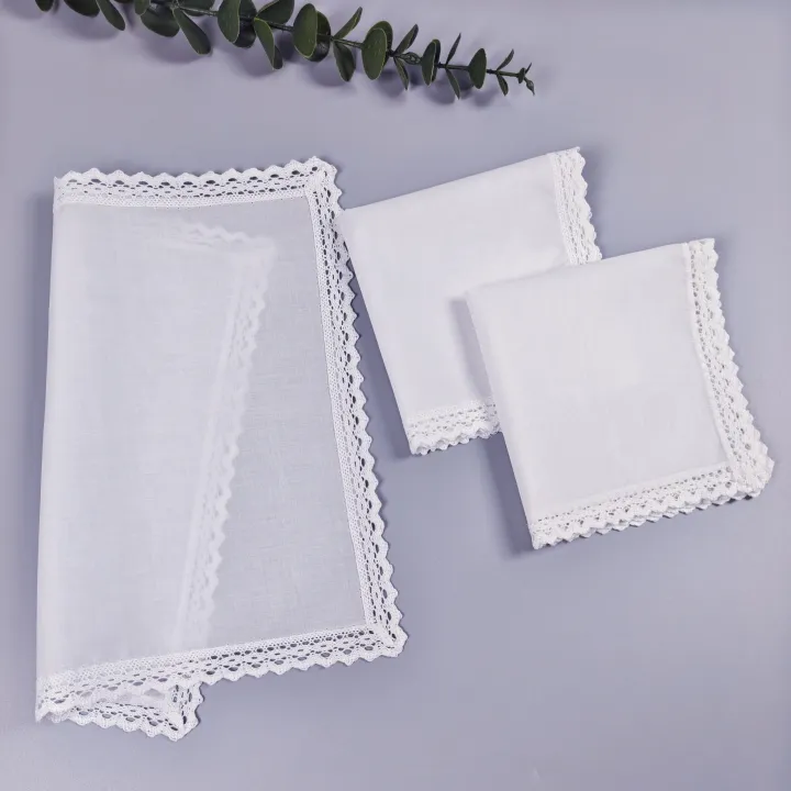 Wedding%20Season%203PCs%20Pure%20White%20Lace%20Pure%20Cotton%20Happy%20Handkerchief%20to%20Send%20Friends%20to%20Send%20Mom%2028cm/11in%20Thin.%20-%20Image%202