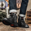 High Quality Men Snow Boots Metal Rivets Low Heel Trend Punk Rock Knight Boots Men's Leather Winter Cotton Shoes Motorcycle Boot. 