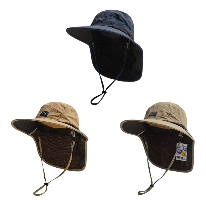 Unisex Summer Wide Brim Waterproof And Quick-drying With Hat Panama Uv Fisherman Caps Mesh Breathable Neck Protection