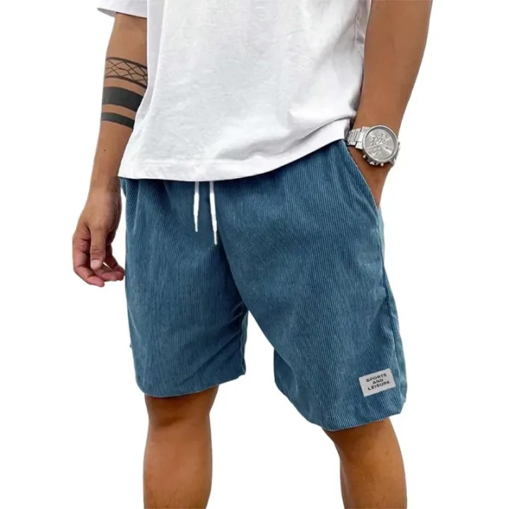 Summer%20Men's%20Solid%20Corduroy%20Shorts%20with%20Drawstring%20Casual%20Elastic%20Waist%20Fit%20for%20Outdoor%20Daily%20Activities%20Streetwear%20-%20Image%202