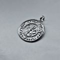 875 Sterling Silver emboss Water lily round shape pendant panchayudha.. 