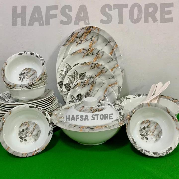 Dinner Set 44 Pieces Dinner Sets 8 Person Serving Dinnerware Set With New Luxury Design Melamine Double Glazed Dinner Plate Set High Quality Heavy Weight Double polish Oven Safe Dish Washer Safe Plates Set Dish Set Bowl Set