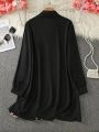 Plus Size 1XL-5XL Women's Elegant Button-Up Shirt with Geometric Print and Black Accents Ladis Long Sleeves Office Wear Shirt.