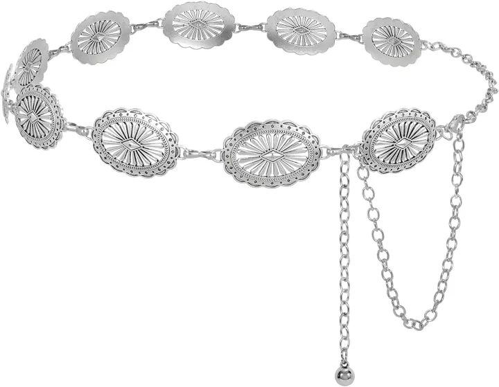 Metal%20Waist%20Chain%20Belt%20for%20Women%20Western%20Cowgirl%20Adjustable%20Concho%20Silver%20-%20Image%206