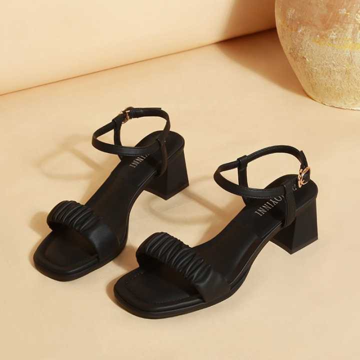 Women Fashion Luxury Crumples Stylish Block Heels Sandals Comfortable and easy to Walk Causal Office Bridal Party Weeding every Function Black, White, Green