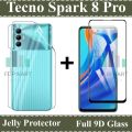 Tecno Spark 8 Pro Tempered Glass HD 9D Curved Glass Protector Edge To Edge  Full Glue + Back Hydrogel Soft Film jell Protector Sheet For Tecno Spark 8  .... 