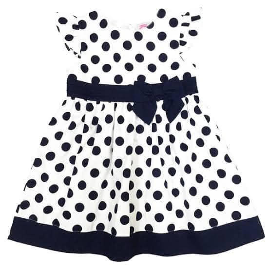 White black dot bow design baby frock for summer