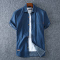 Men's Blue Denim Shirts Short Sleeve Jean Shirts New Summer High Quality Men Cotton Light Blue Denim Shirts Plus size L-8XL. 