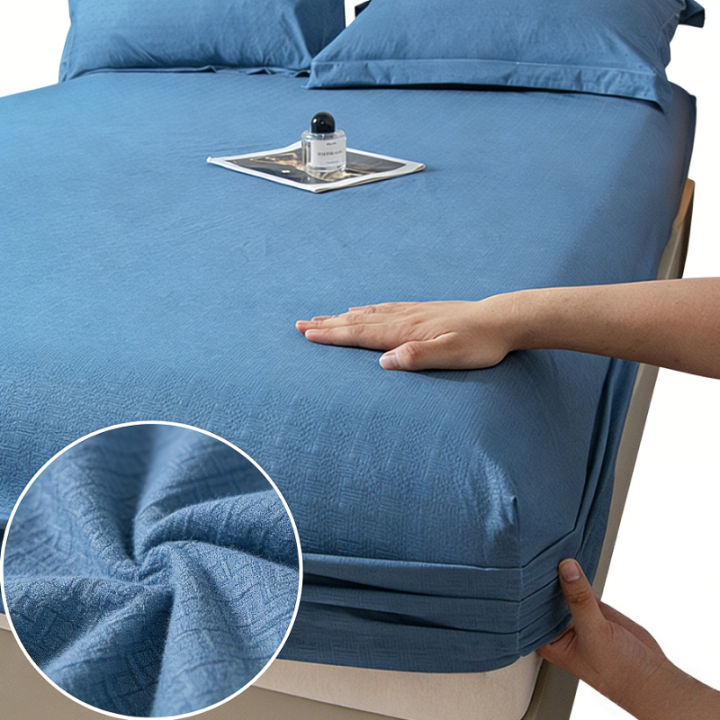 New Embossed Brushed Microfiber Fitted Sheet Deep Pocket 360° with Elastic Band Soft Breathable Queen King Mattress Cover 5-28cm