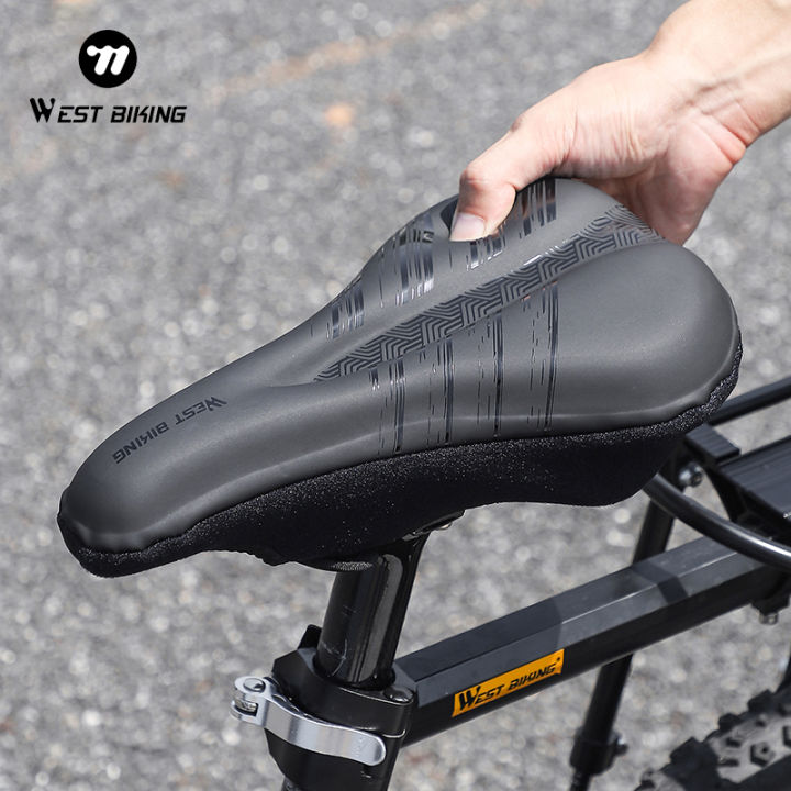 WEST BIKING Gel Bicycle Saddle Cover Silicone Comfortable Non-Slip 3D Bike Seat Cover Durable PU Leather Cycling Saddle Cover