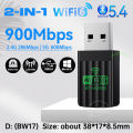 New Upgrades Mini USB Wireless Bluetooth 5.4 Transmitter Receiver Adapter WiFi 6 Dongle 900Mbps Dual Band For PC Laptop Win10/11. 