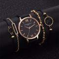 5pcs Set Top Style Fashion Women's Luxury Leather Band Analog Quartz WristWatch Ladies Watch Women Dress Reloj Mujer Black Clock. 