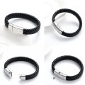 Cremation Jewelry Leather Bracelet Bangle Wristbands for Men Women Stainless Steel Magnetic Braided Cuff Jewelry Keepsake.