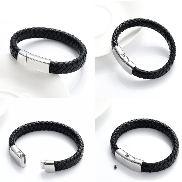 Cremation%20Jewelry%20Leather%20Bracelet%20Bangle%20Wristbands%20for%20Men%20Women%20Stainless%20Steel%20Magnetic%20Braided%20Cuff%20Jewelry%20Keepsake%20-%20Image%204