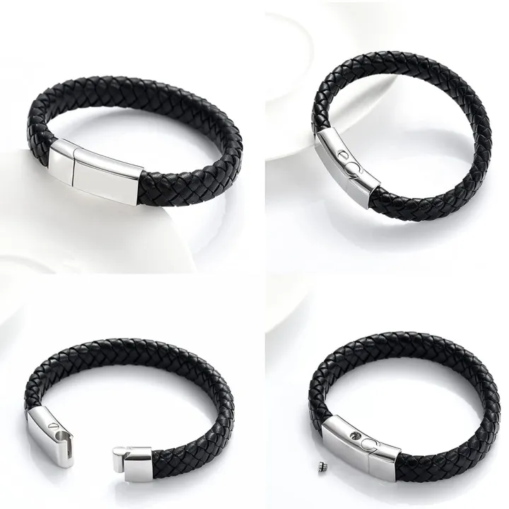 Cremation%20Jewelry%20Leather%20Bracelet%20Bangle%20Wristbands%20for%20Men%20Women%20Stainless%20Steel%20Magnetic%20Braided%20Cuff%20Jewelry%20Keepsake%20-%20Image%204