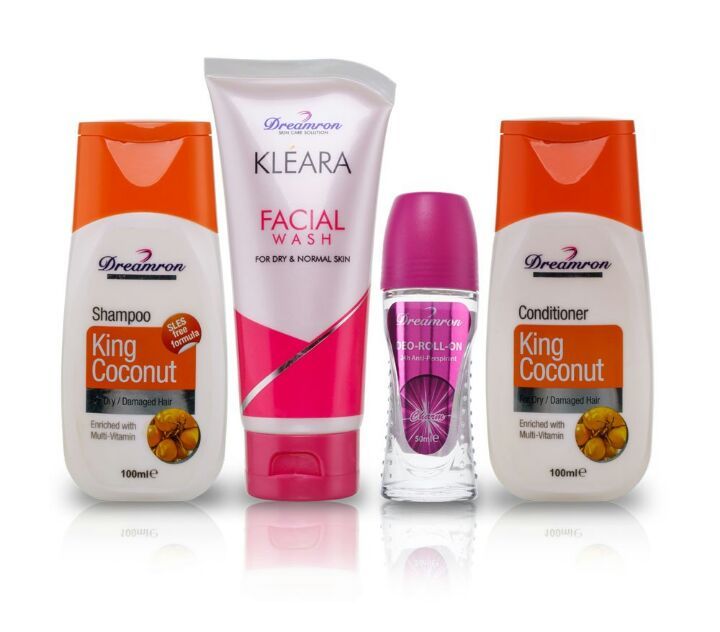 Dreamron king coconut shampoo conditioner 100ml + cleara face wash and deodarant