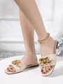 Women Chain Decor Slide Sandals, Fashion Summer Flat Sandals. 