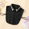 Women's Handmade Nail Half Round Bead Pointed Neck Chiffon Fake Collar Versatile Decoration Half Shirt Style Fake Collar. 