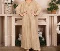 luxury Royal sequence embroidered agha jaan master kaftan in creamy skin color. 