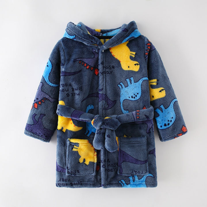 Warm Soft Children Flannel Pajamas New Boys Dinosaur Robe Autumn Winter Kids Bathrobe Baby Girl Homewear Child Sleepwear 2-8Year