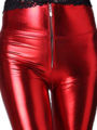 New PU Imitation Leather High-waisted Zipper Leggings Female Imitation Leather Wearing Red Small Feet Slim Nine-point Pants.