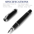 STONEGO 0.38mm Extra Fine Nib Fountain Pen, Black Metal Calligraphy Writing Gift Pen. 