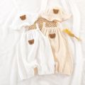 Newborn Baby Summer Thin Bodysuit Girls Sleeveless Suspenders Romper Suit Boys Cute Embroidery Cartoon Pajamas + Hat 2 Piece Set. 