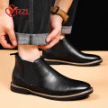 YRZL 39~47 Men Chelsea Boots Brand Retro Comfortable PU Leather Ankle Boots Men 2025 Fashion Black Brown Mens Boots. 