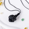 1PC Natural Crystal Black Tourmaline Raw Stone Unpolished Jet Stone Net Bag Pendant Necklace For Men's Gifts. 