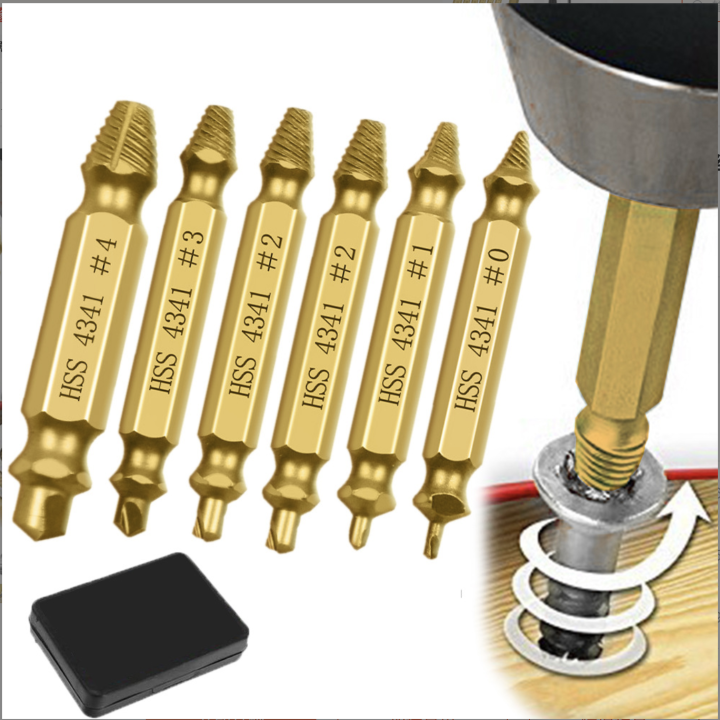 Speed out, remove the screw nut, the damaged screw, the sweet screw pin. Titanium coated left screw extractor set with box