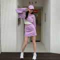 Set of 2 pieces Women's long-sleeved crop top + A-line short skirt Korean-style girl's dress Korean Cute Korean girl set. 