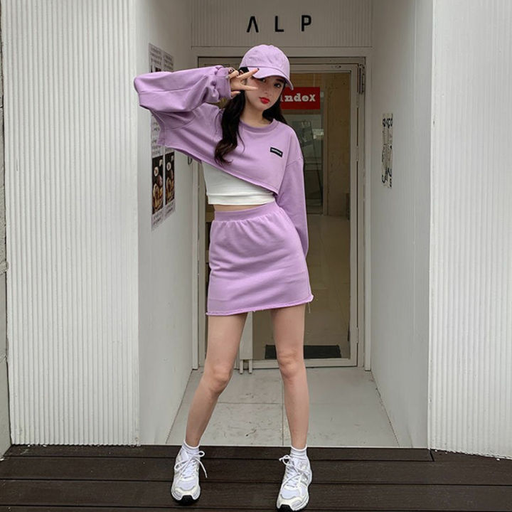 Set%20of%202%20pieces%20Women's%20long-sleeved%20crop%20top%20+%20A-line%20short%20skirt%20Korean-style%20girl's%20dress%20Korean%20Cute%20Korean%20girl%20set%20-%20Image%204