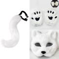 Fluffy Fur Fox Half Face Mask Foxes Tail Cat Paws Gloves and Wolf Therian Mask Set Halloween Cosplay Costume Accessories Party. 