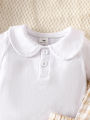 Summer newborn baby boy white-collar front open short sleeved shirt, apricot checkered cartoon bear embroidery pattern 2pieceset.