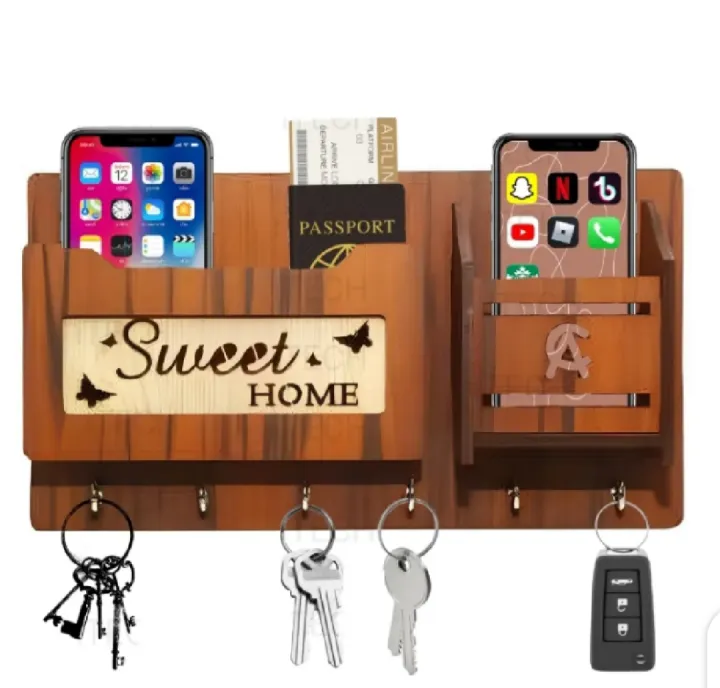 Wooden%20wall%20keychain%20and%20mobile%20phone%20holder%20wood%20wall%20keychain%20wood%20mobile%20charging%20stand%20keyholder%20-%20Image%202