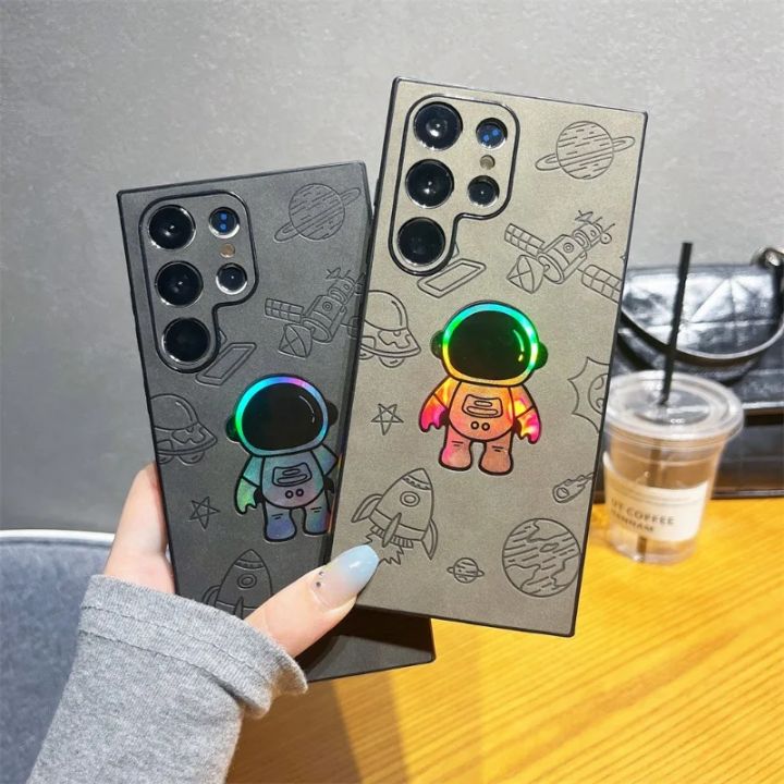 Cartoon Astronaut Leather Phone Case for Samsung Galaxy S25 S24 S23 ...