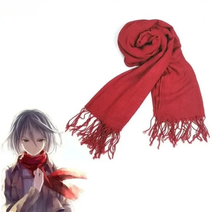 Mikasa Ackerman Cosplay Scarf Japanese Anime Shingeki no Kyojin Red Daily Casual All-match Scarves