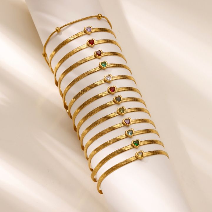 Green%20Zircon%20Heart%20Bracelets%20For%20Women%20Gold%20Color%20Stainless%20Steel%2012%20Birthstone%20Heart%20Bracelet%20Wedding%20Birthday%20Jewelry%20Gift%20-%20Image%206