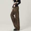 2026 Female Retro Leopard Printed Baggy Jeans Girls Chic Fashion Wide Leg Pants Women High Waist Casual Denim Trousers. 
