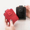 Mini Portable Lipstick Bag With Mirror,Minimalism Small Cosmetic Bag With Button, Crocodile Embossed Women's Makeup Storage Case.