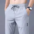 2024 Ice Silk Men's Pants Summer New Black Gray Thin Business Casual Pants Outdoor Elastic Breathable Straight Leg Sweatpants. 