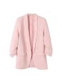 Women Fashion Office Wear Open Blazer Coat Vintage Long Pleated Sleeves Flap Pockets Female Outerwear Chic Tops. 