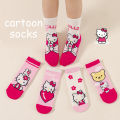 Cute Hello Kitty Girls Socks 5 Pairs Kawaii Cartoon Cotton Crew Socks for Kids Casual Daily Socks. 